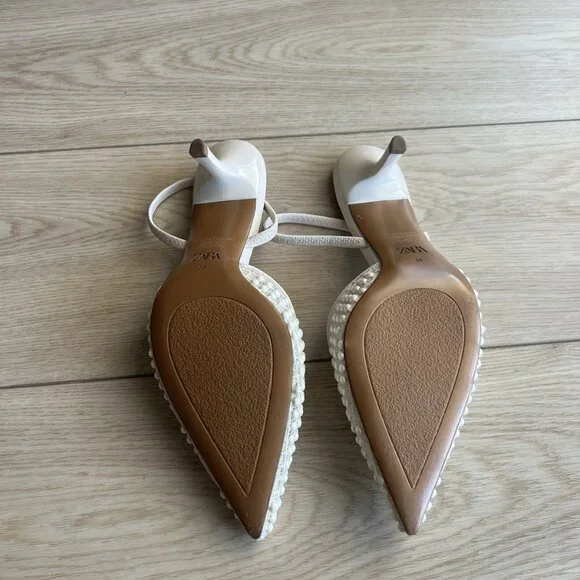 ZARA WOMEN SLINGBACK HEEL W/ PEARLS BRIDAL HEELS - Picture 5 of 6